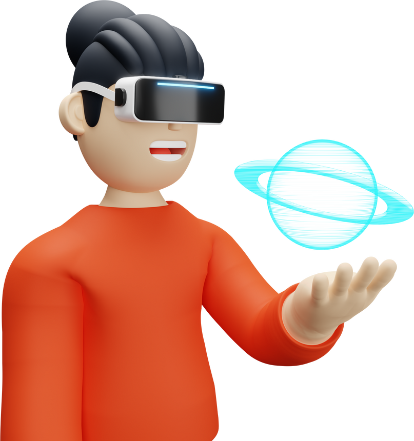 Boy learning using VR tech 3d icon illustration
